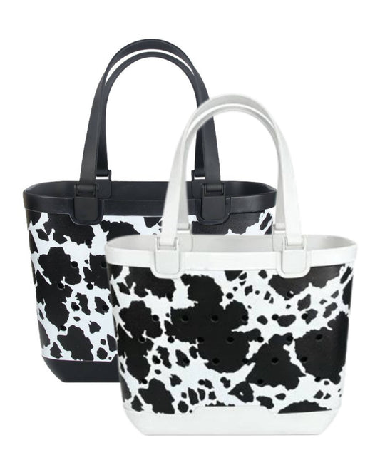 Western Cow Print Rubber Beach Tote Bag - Large