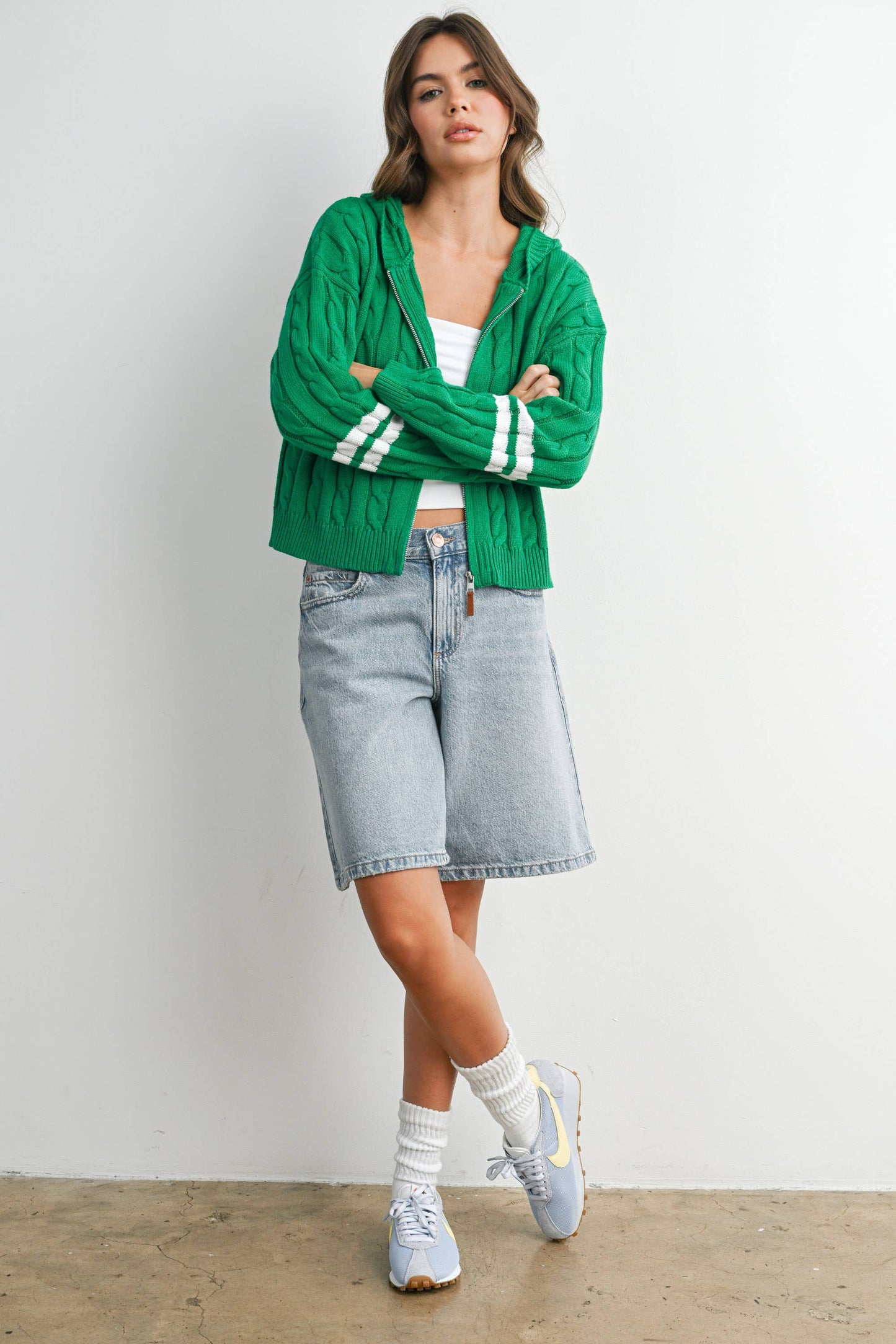 Cable Knit Zip-Up Hoodie Cardigan -