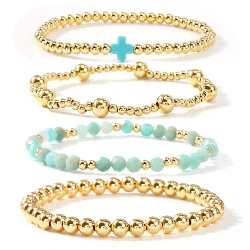 BOHO CROSS MULTI  COLORFUL BEADED STRETCH BRACELET | 40B5180