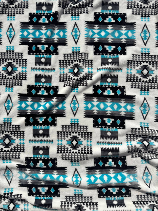 White Southwest Aztec King Size Super Soft Plush Blanket