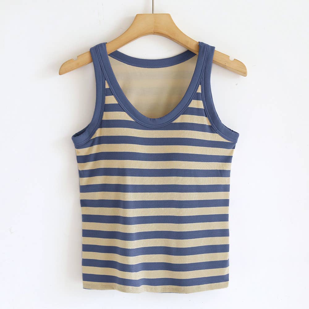Contrast stripe scoop neck built-in bra tank top