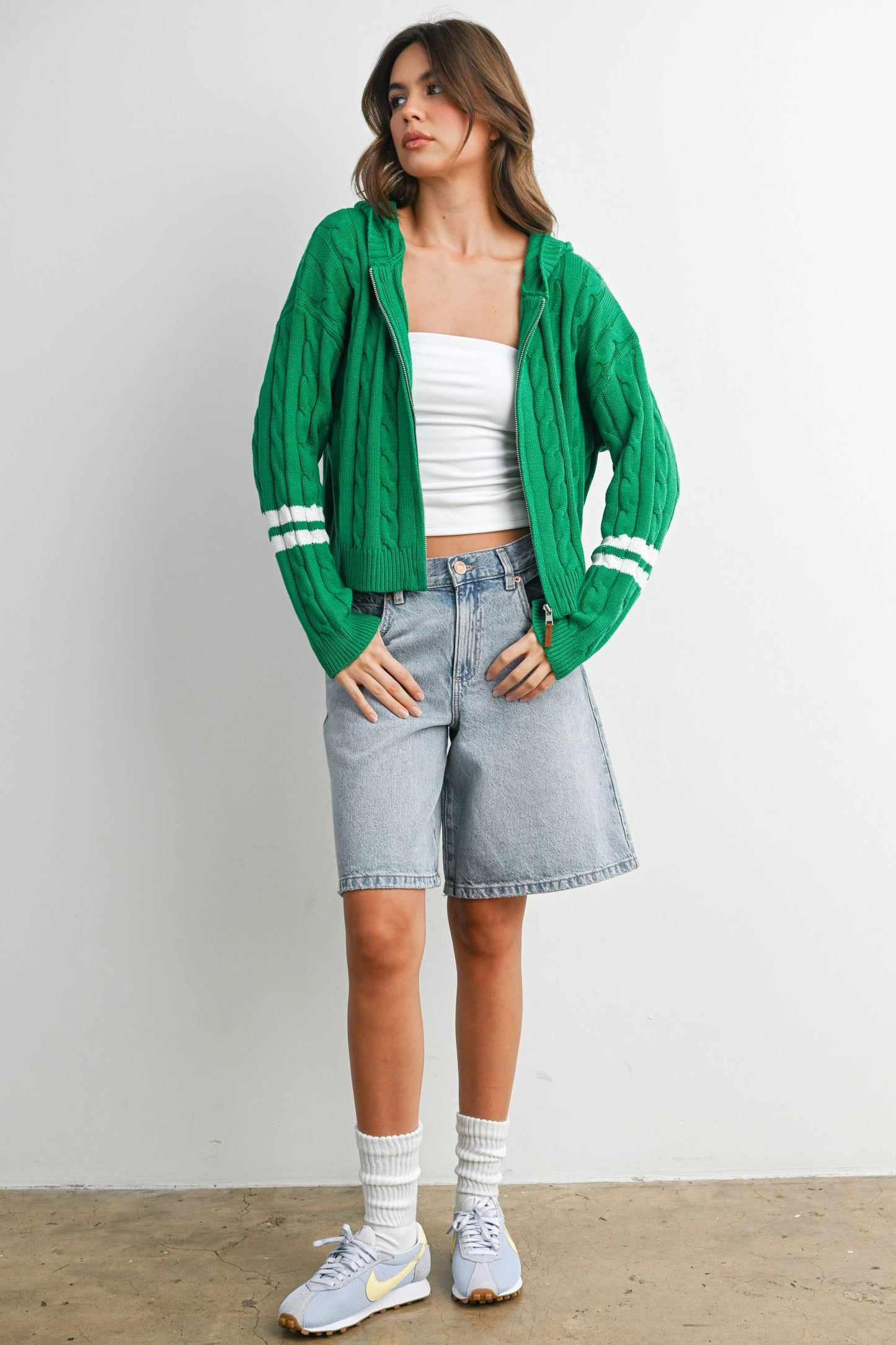 Cable Knit Zip-Up Hoodie Cardigan -