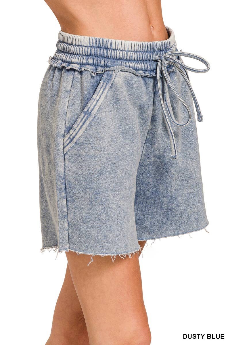 Washed Fleece Drawstring Shorts With Pockets