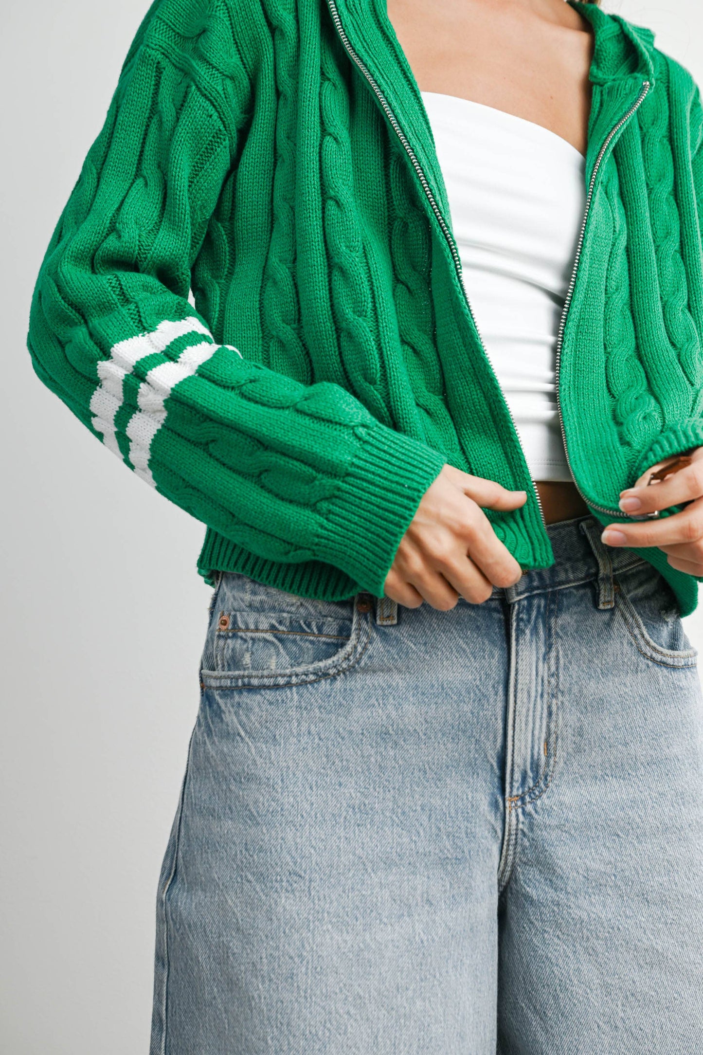 Cable Knit Zip-Up Hoodie Cardigan -