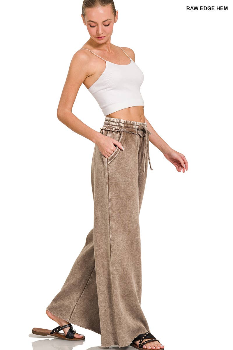 Acid Wash Fleece Palazzo Sweatpants With Pockets