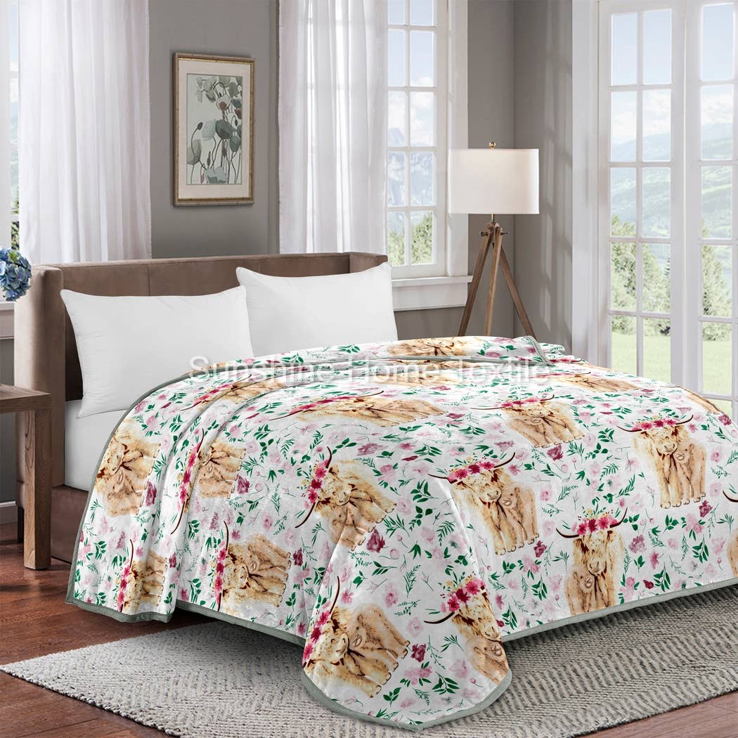 Highland Cows & Florals King Size Super Soft Plush Blanket