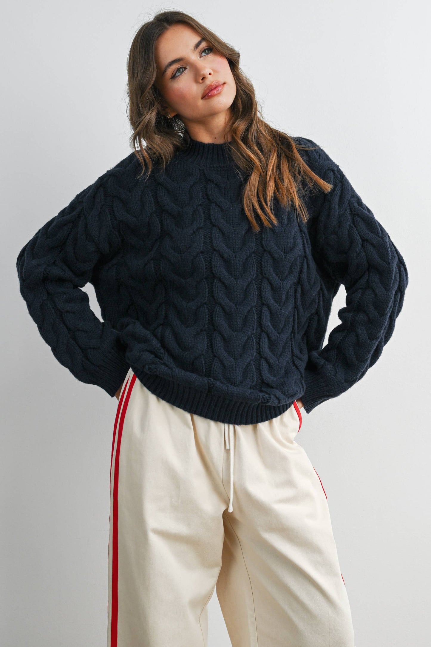 Cable-Knit Long Sleeve Sweater - BMW8100