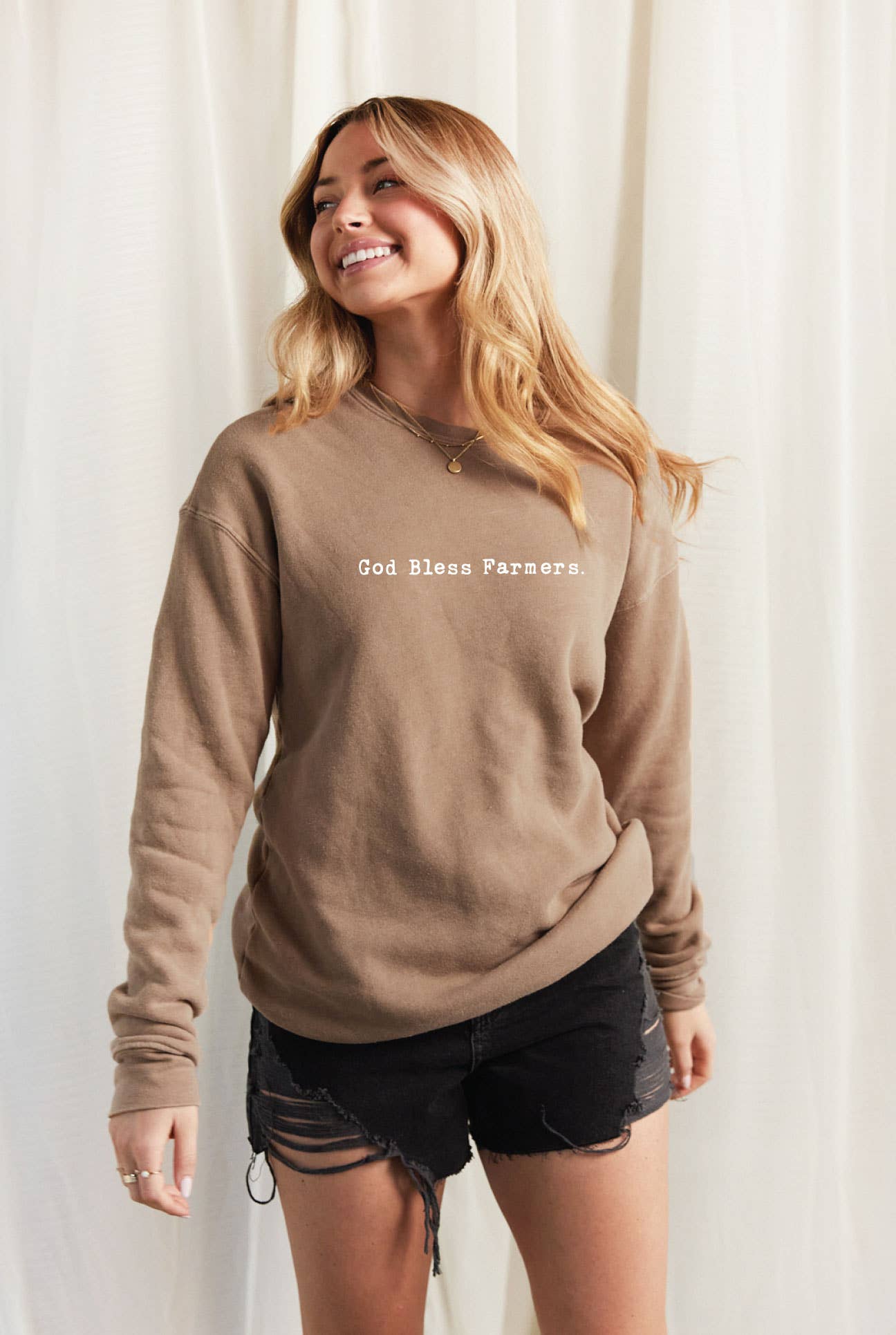 GOD BLESS FARMERS.  Mineral Washed Graphic Sweatshirt
