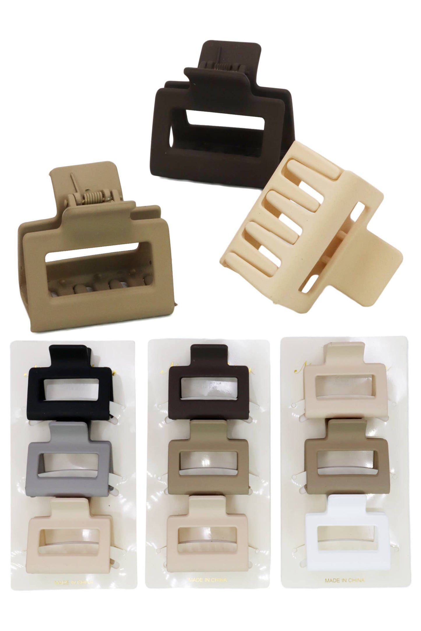 Small Cubic Matte Earth Tone Hair Claw - 3 pc/card