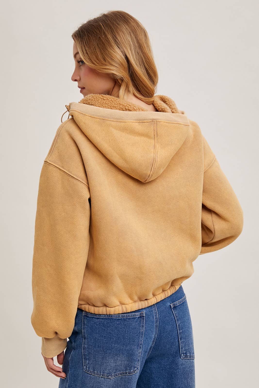 HALF ZIPPER FRONT HOODIE SWEATSHIRT WITH INNER FLEECE