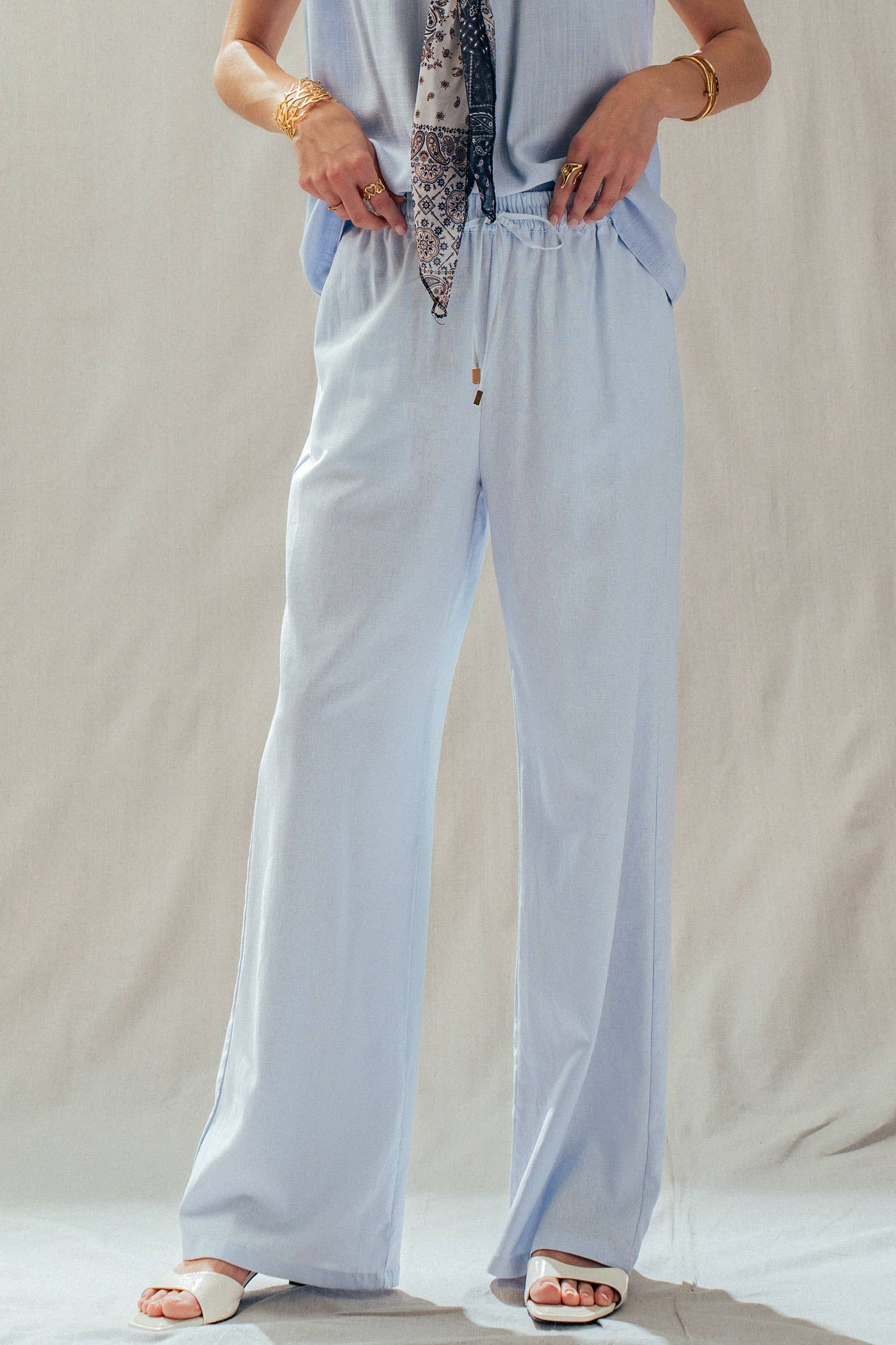 Linen Blend Wide Leg Pants Drawstring Waist