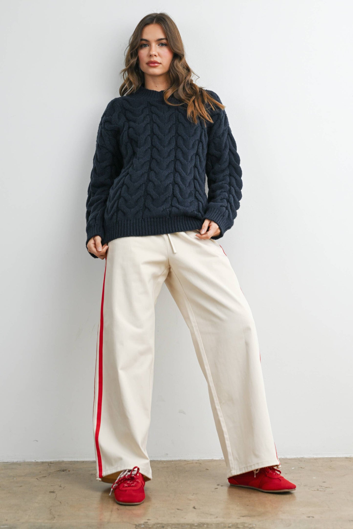 Cable-Knit Long Sleeve Sweater - BMW8100