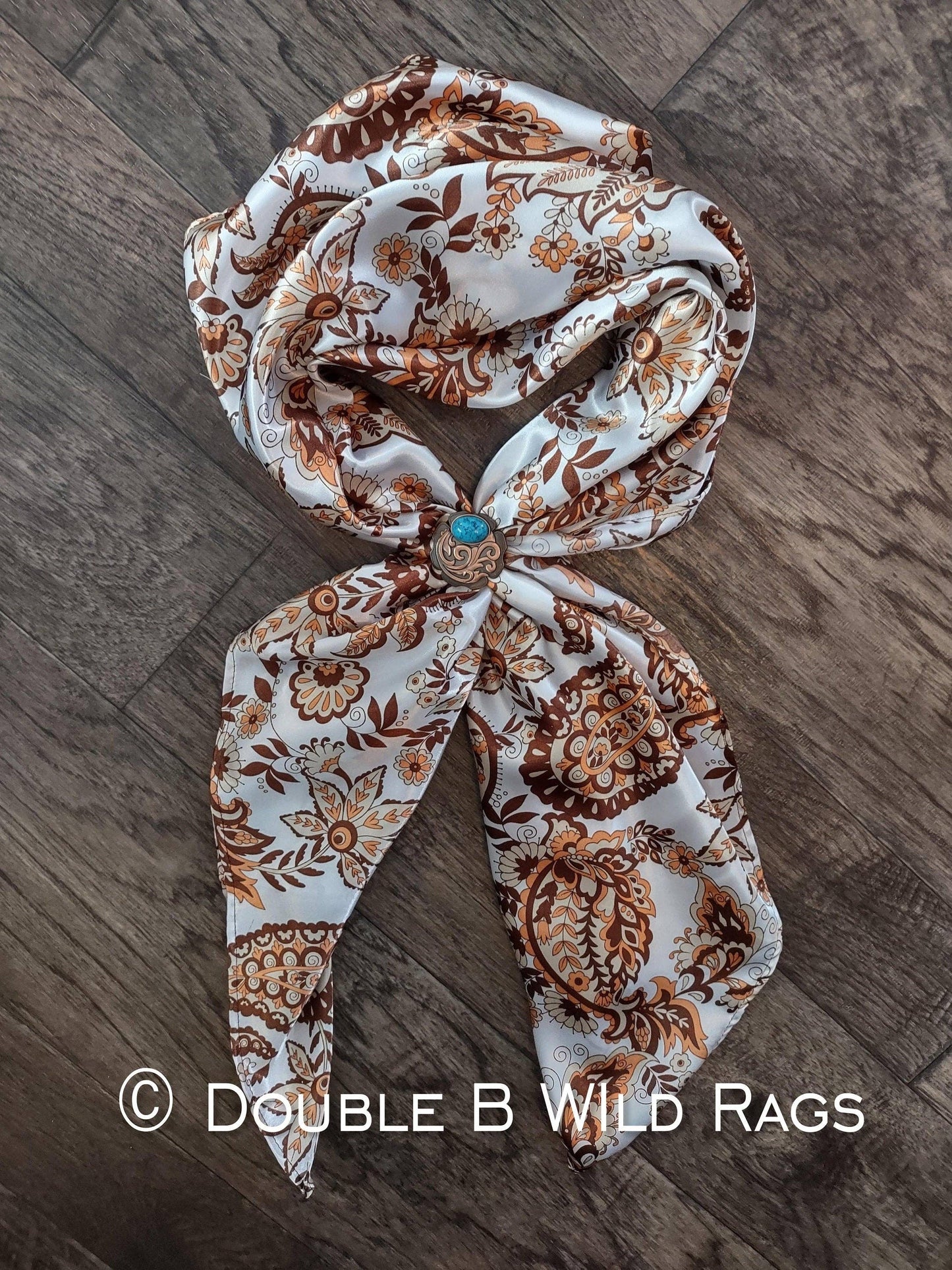 WILD RAG Vintage Paisley White, Brown, and Dark Gold Western Cowboy Neck Scarf Bandana by Double B Wild Rags
