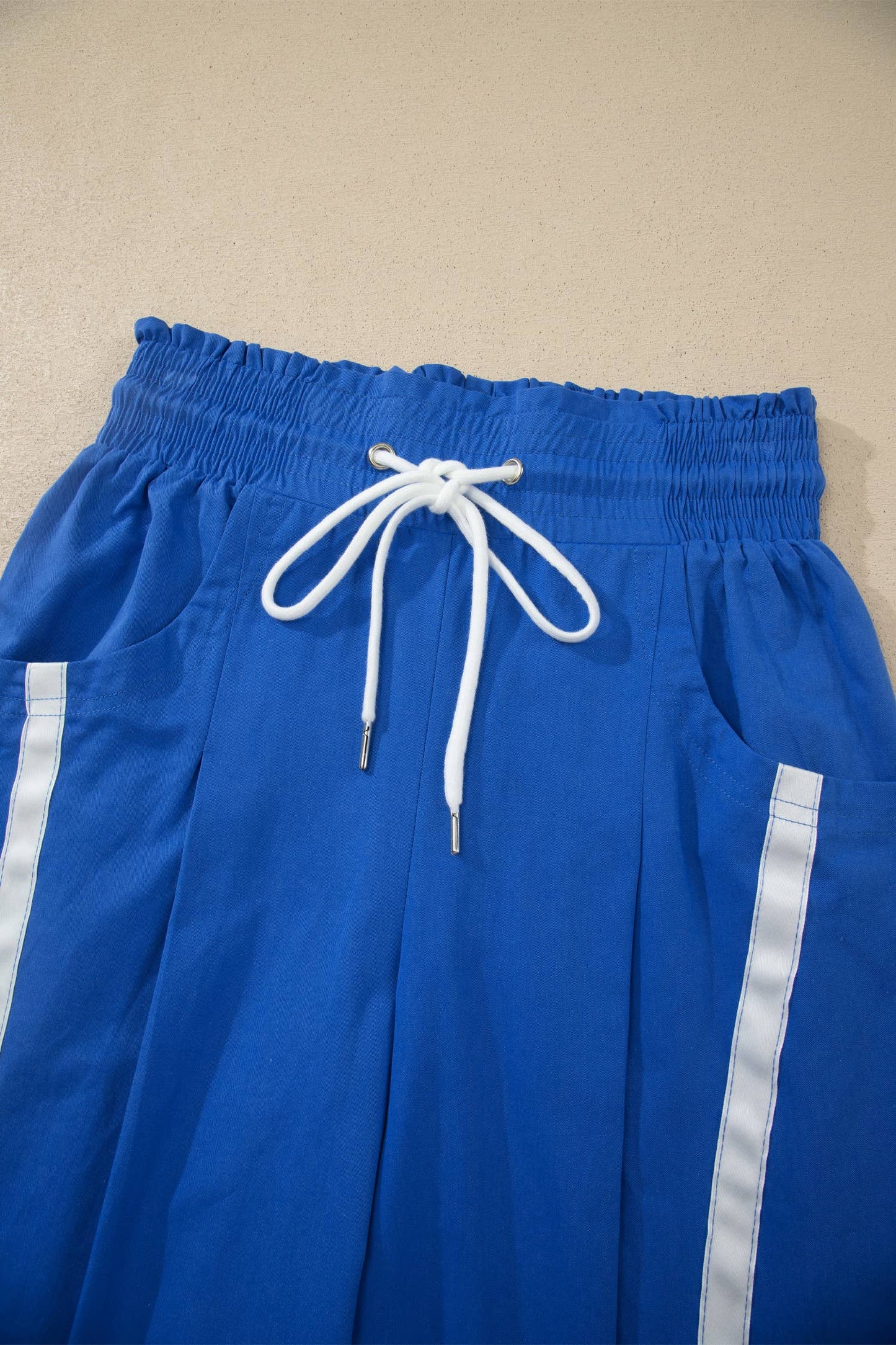 Stripe Smocked Waist Drawstring Cropped Pants | S-XL