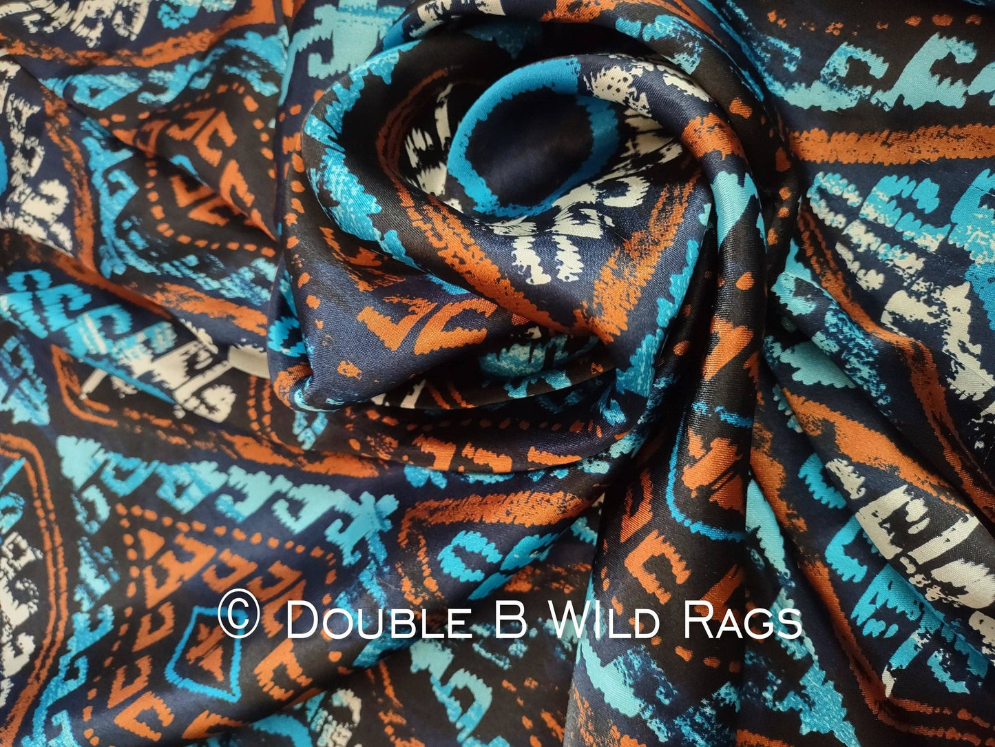 WILD RAG Tribal Aztec Turquoise, Rust Orange, White Western Cowboy Neck Scarf Bandana by Double B Wild Rags