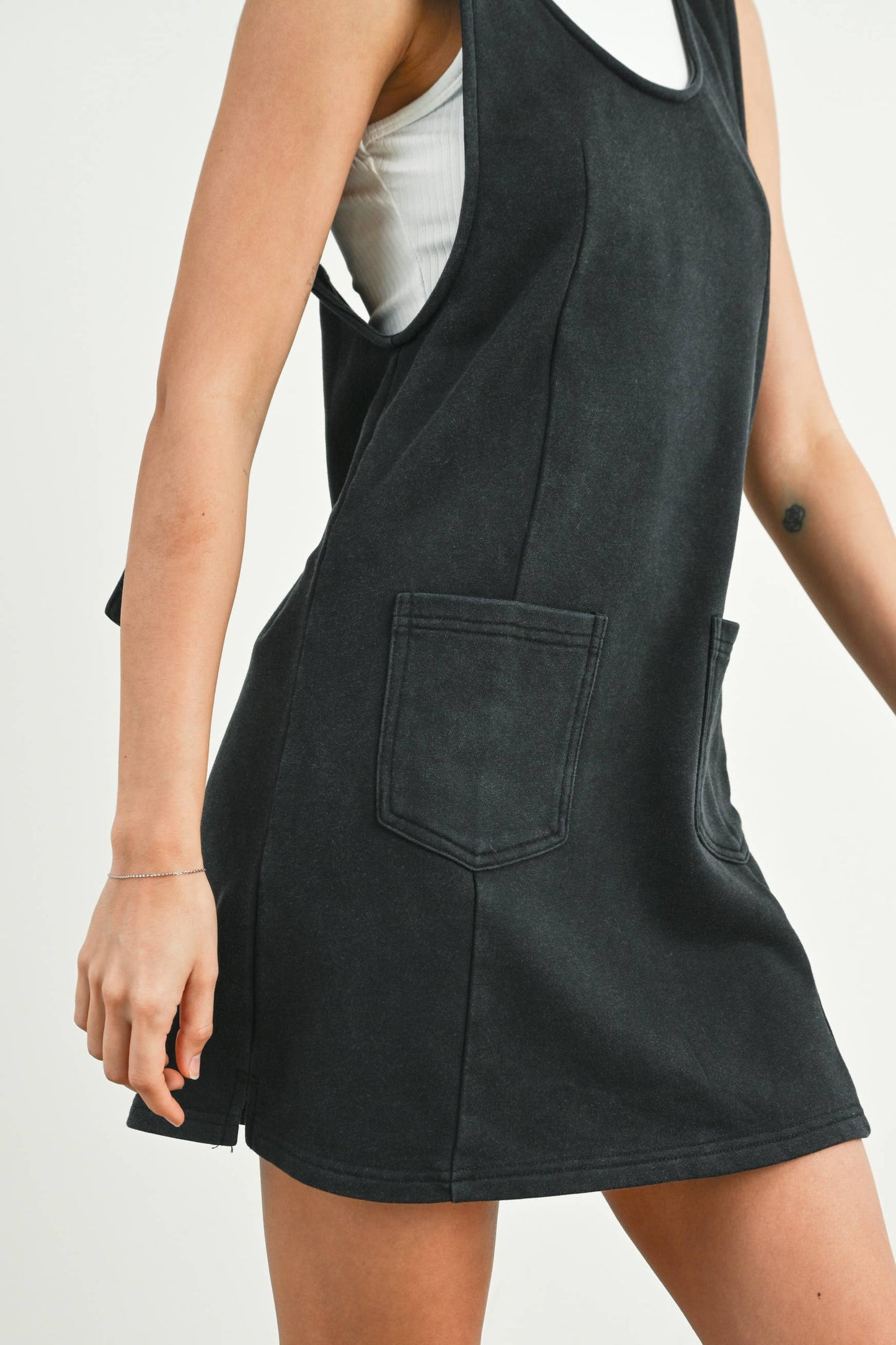 Washed French Terry Sleeveless Jumpsuit Dress -
