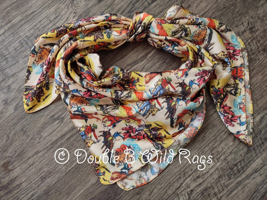 WILD RAG Vintage Retro Cowboy Cartoon Comic Book Western Neck Scarf Bandanna by Double B Wild Rags