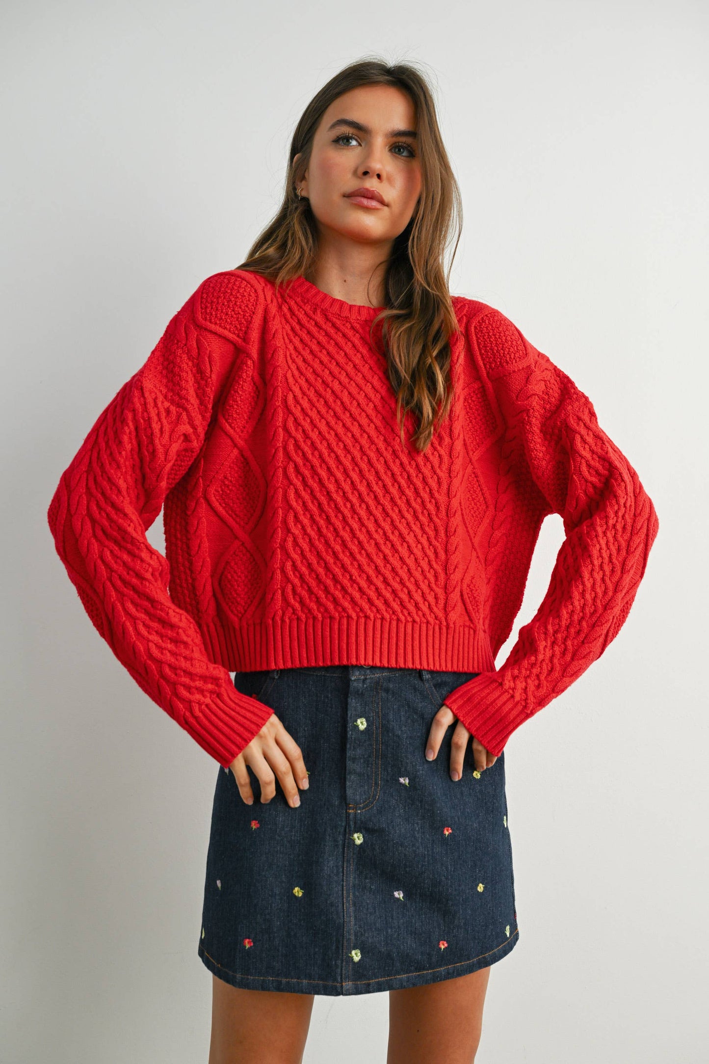 Fall Casual Solid Cable Knit Sweater - BMW7194