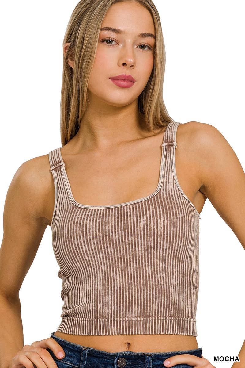 Washed Seamless Square Neck Bra Padded Tank Top
