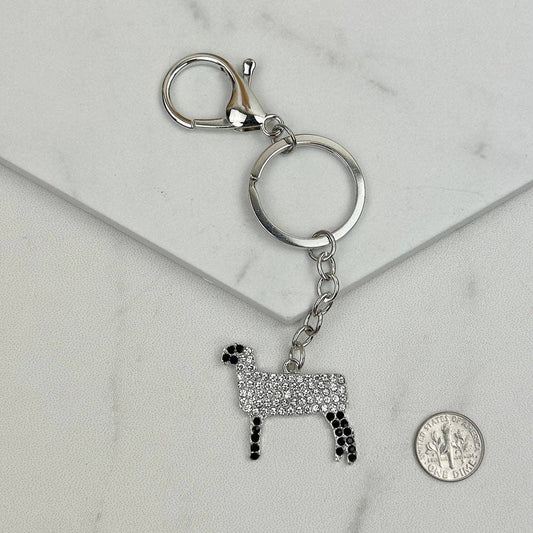 Clear and black crystal sheep keychain