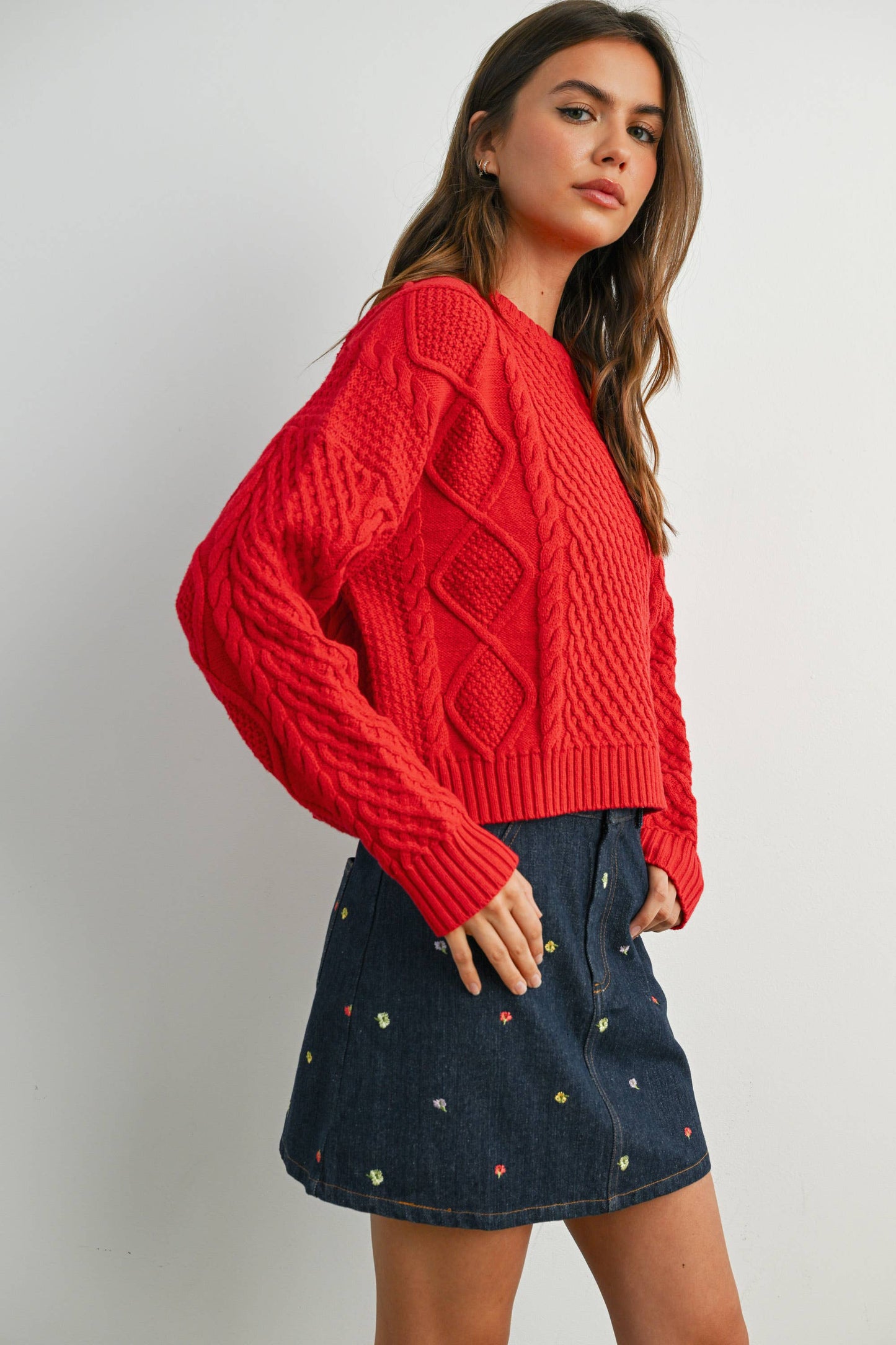 Fall Casual Solid Cable Knit Sweater - BMW7194