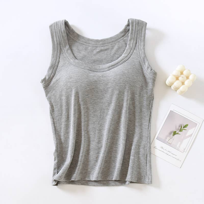 Semi sweetheart built-in bra rib knit basic tank top