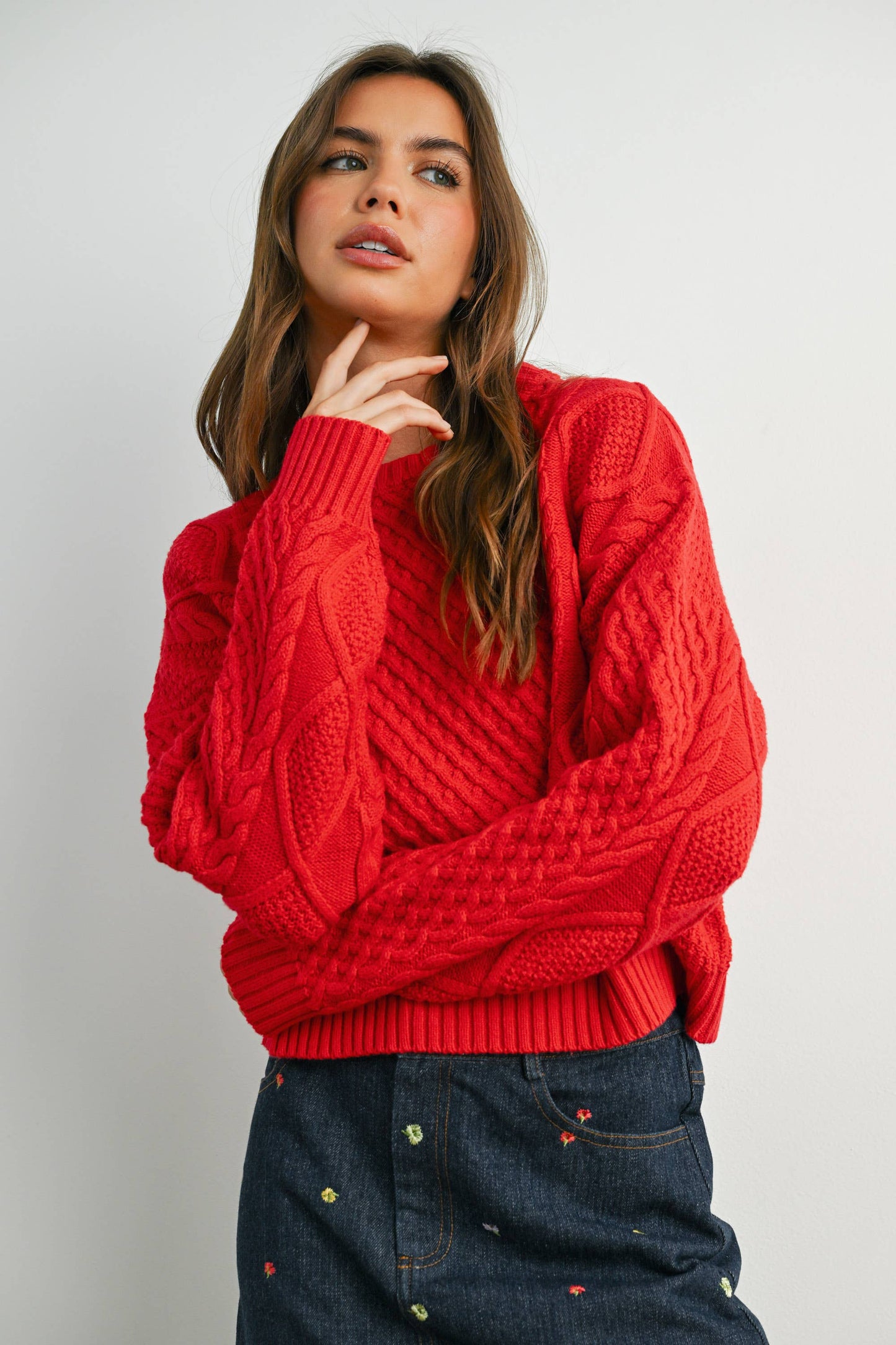 Fall Casual Solid Cable Knit Sweater - BMW7194