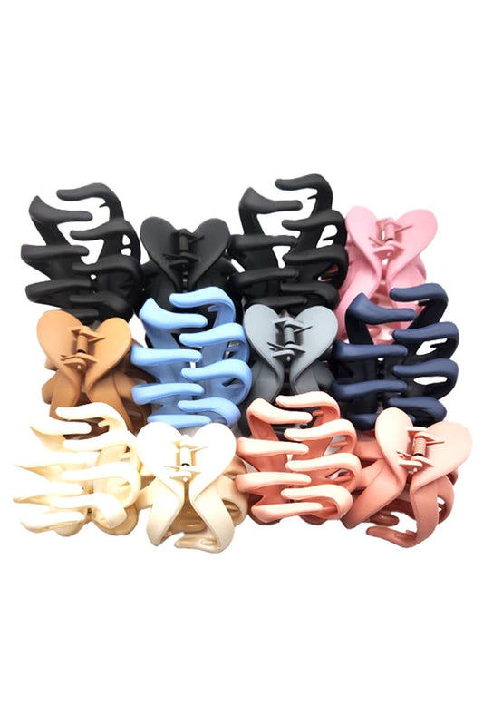 Mini Wavy Heart Matte Solid Hair Claw - 24 pcs