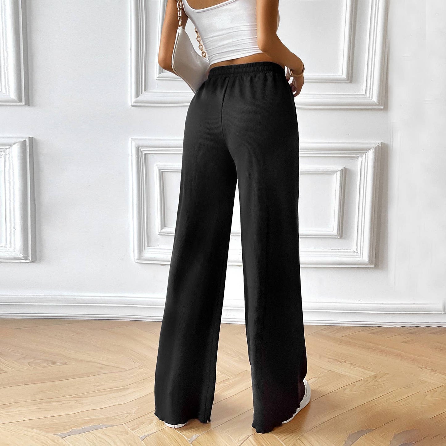 Elastic Waistband Casual Wide Leg Pants