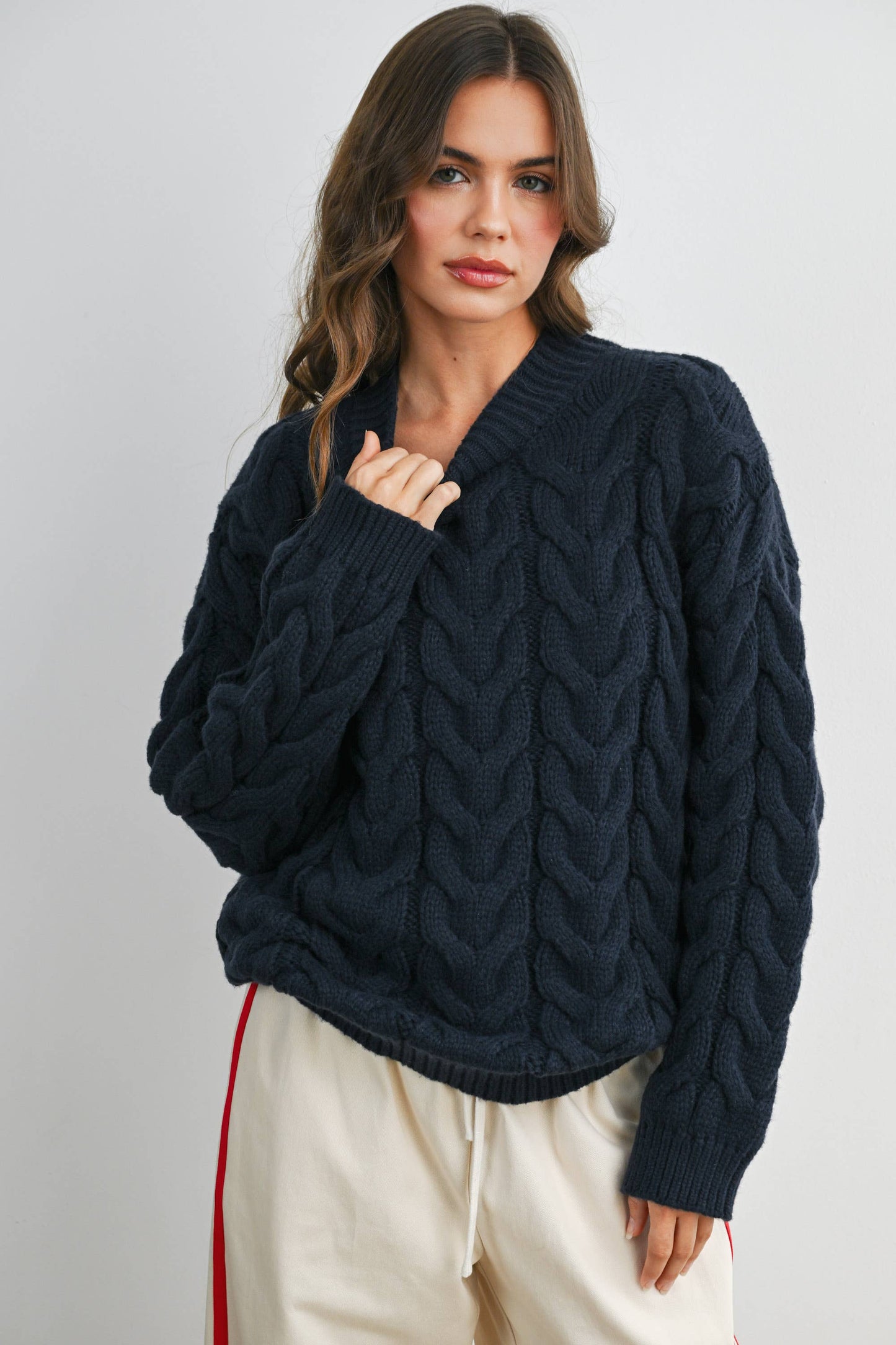 Cable-Knit Long Sleeve Sweater - BMW8100