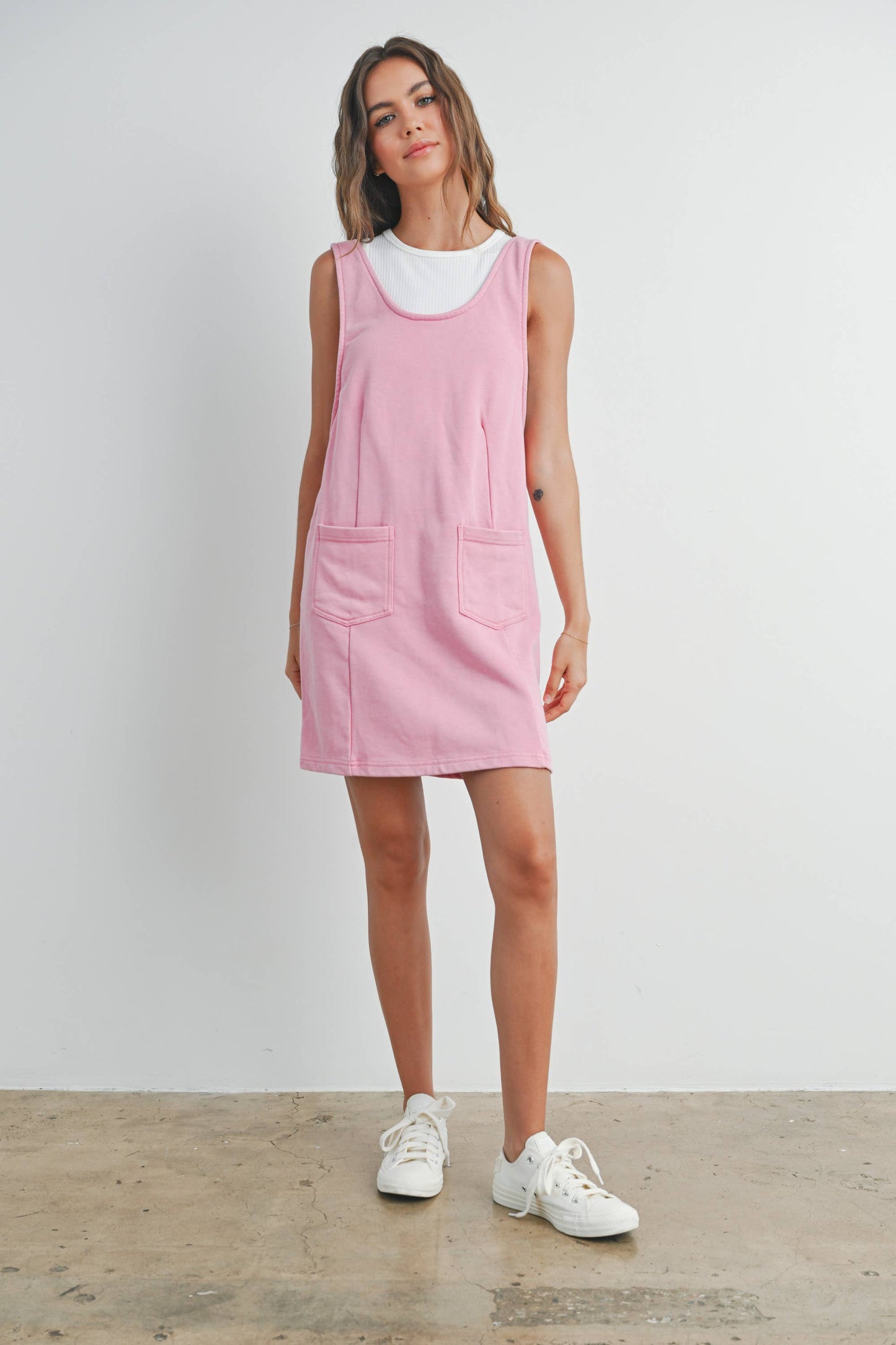 Washed French Terry Sleeveless Jumpsuit Dress -