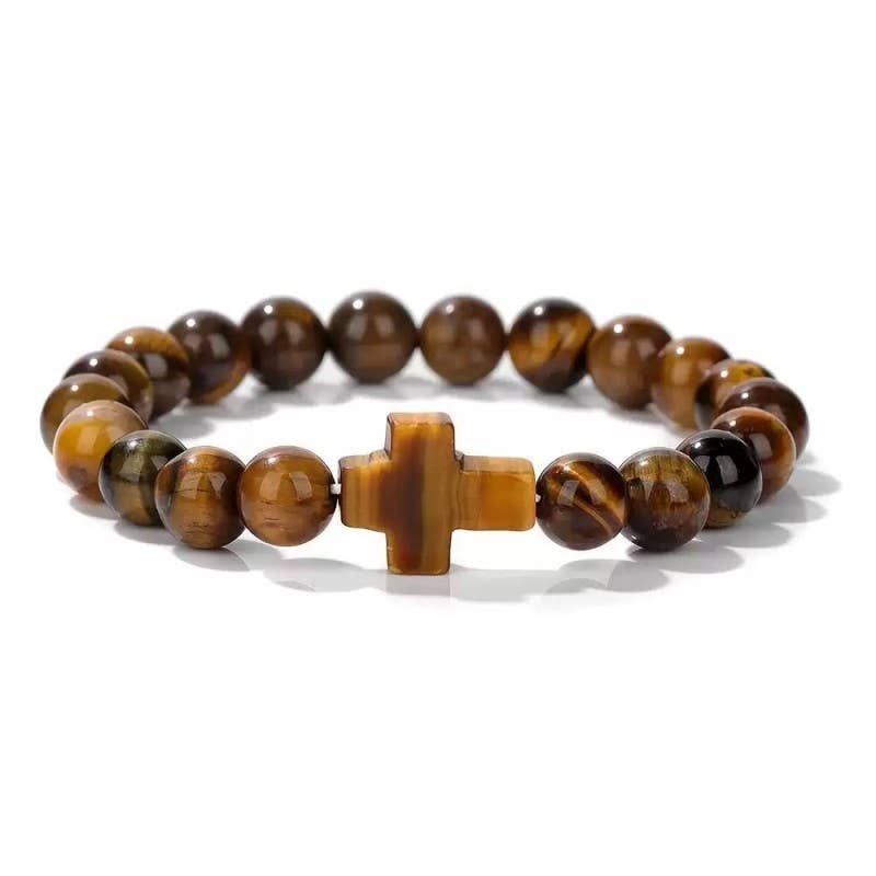 Boho Natural Stone Cross Charm Beaded Bracelet | 40B5248