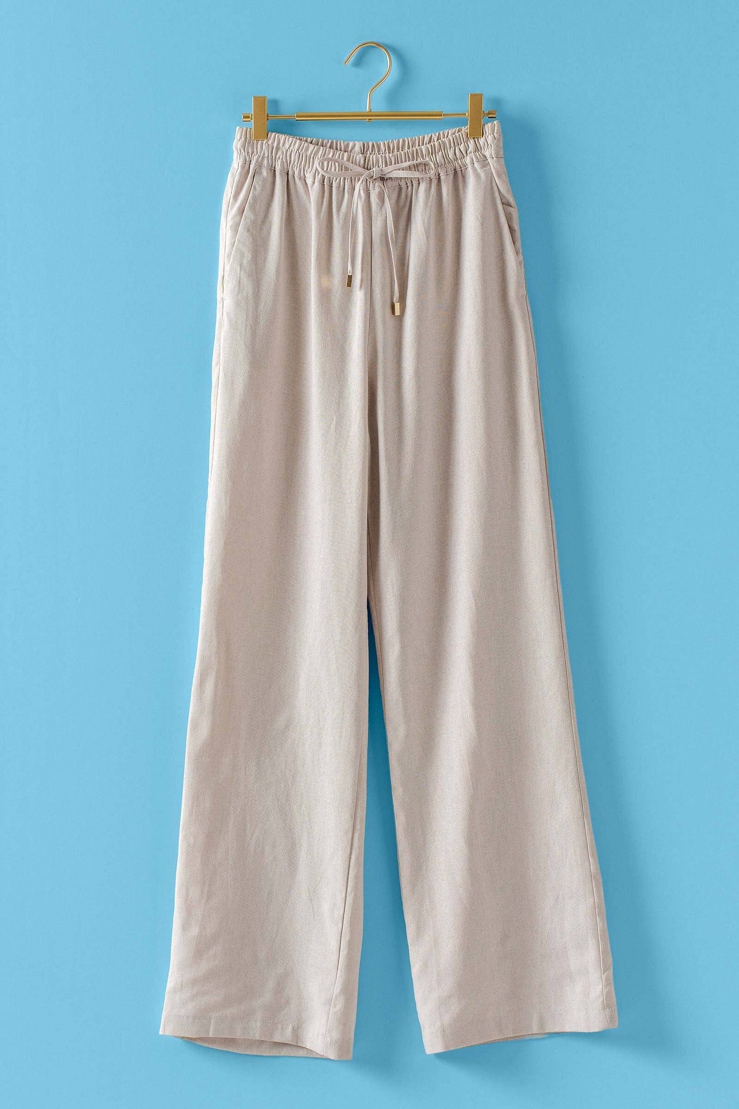 Linen Blend Wide Leg Pants Drawstring Waist