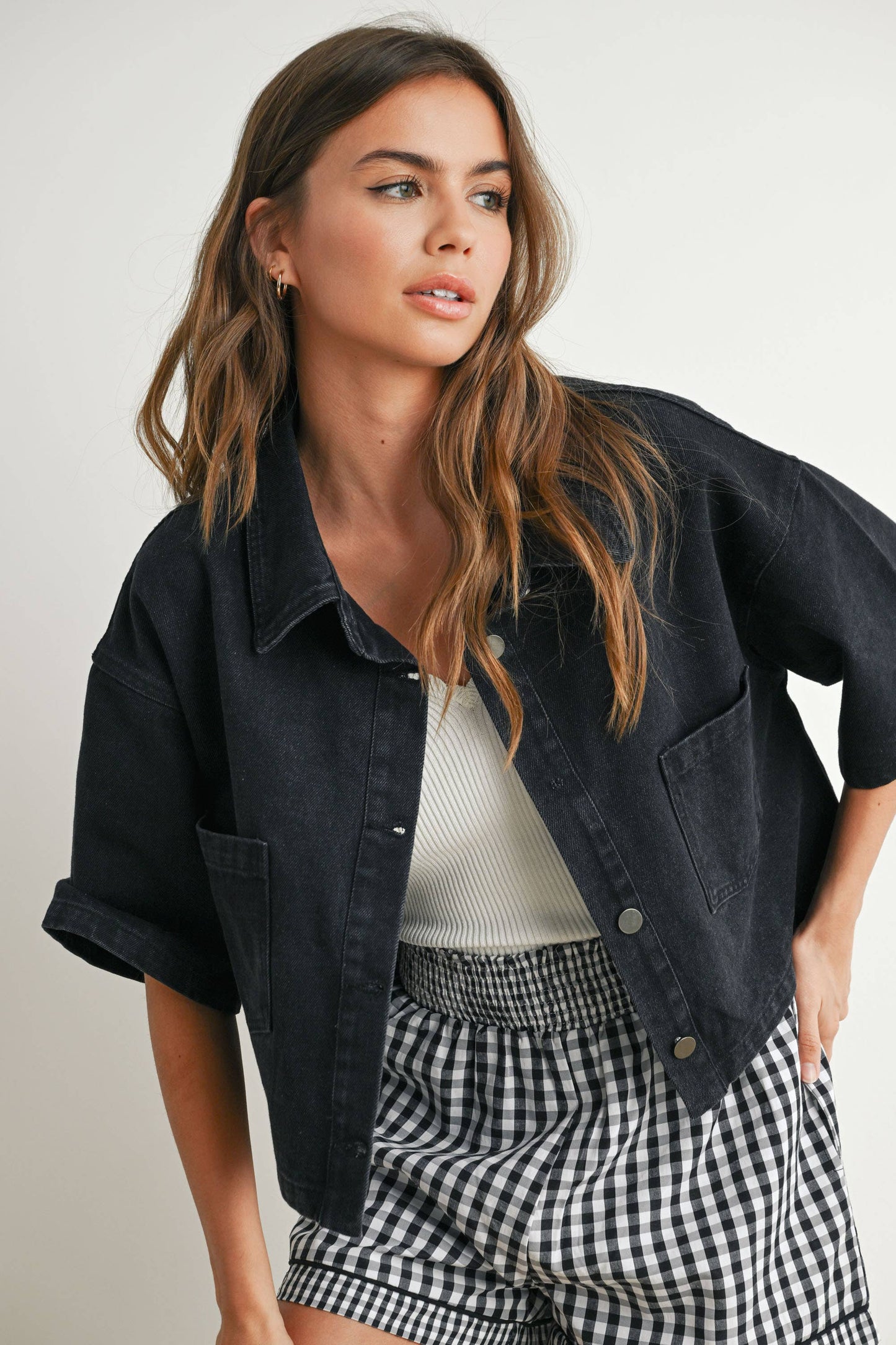 Button Front Cropped Shirt -