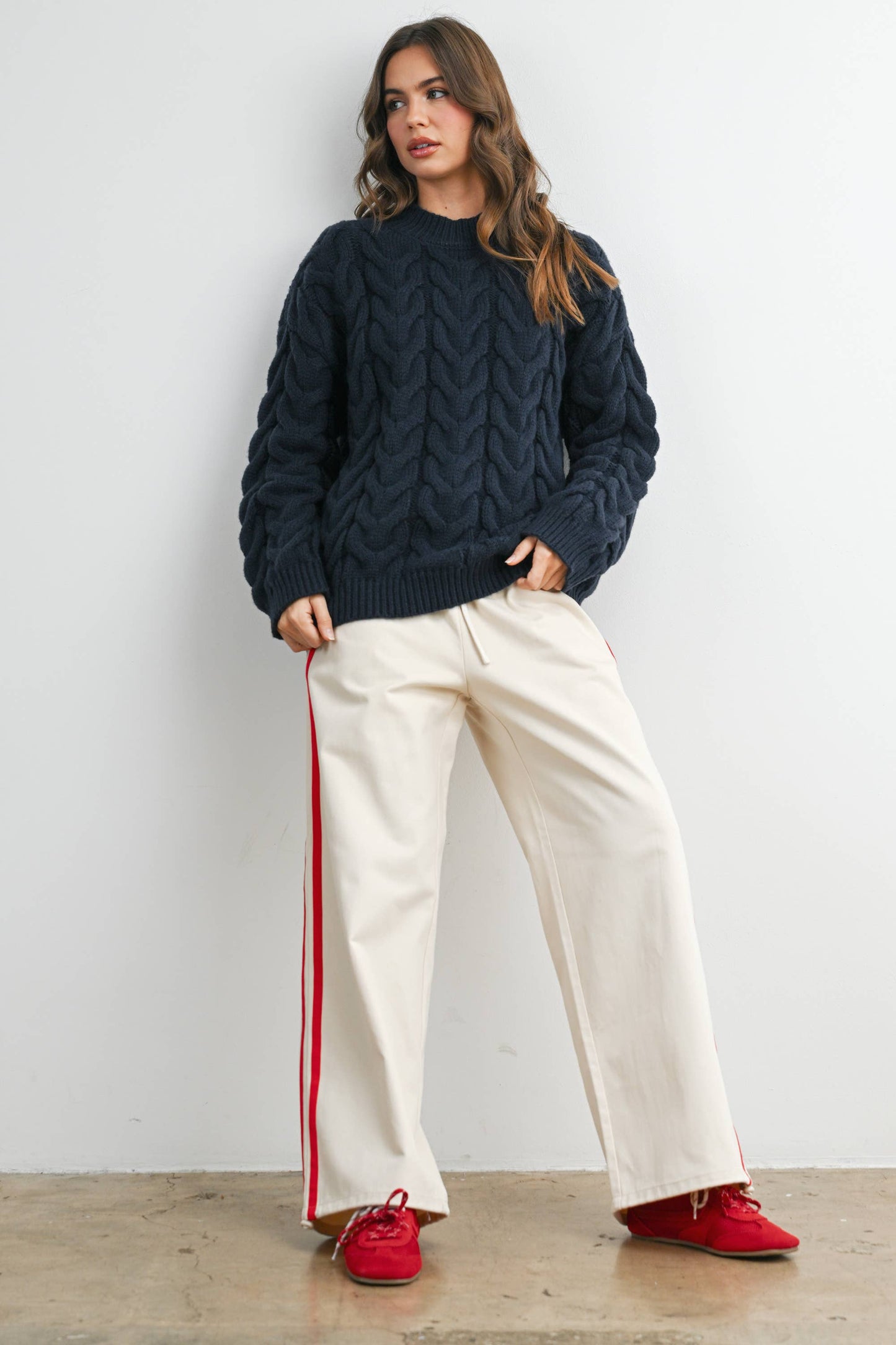 Cable-Knit Long Sleeve Sweater - BMW8100