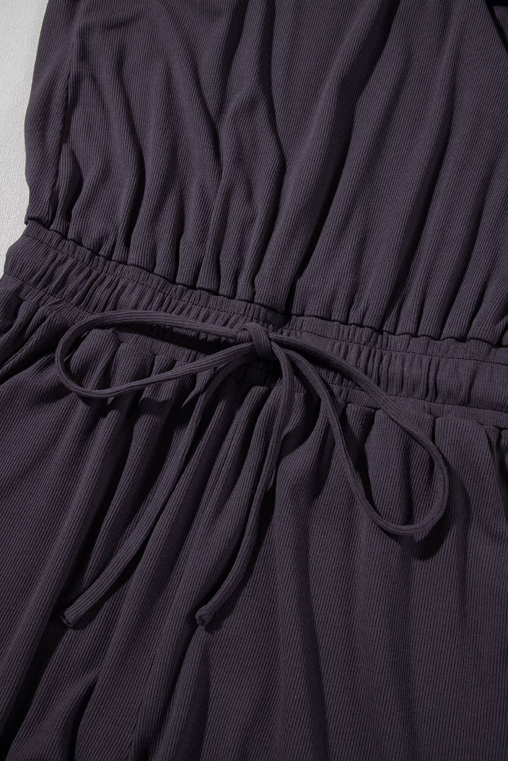 Open Back Cap Sleeve Drawstring Knit Romper | S-XL