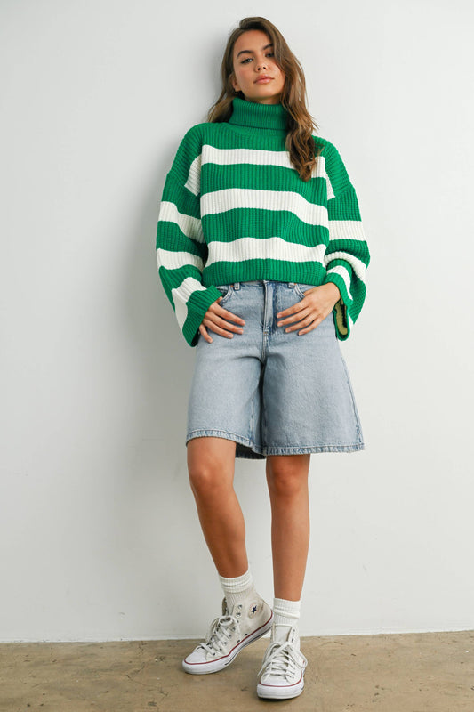 Striped Turtleneck Pullover Sweater - BMW7480