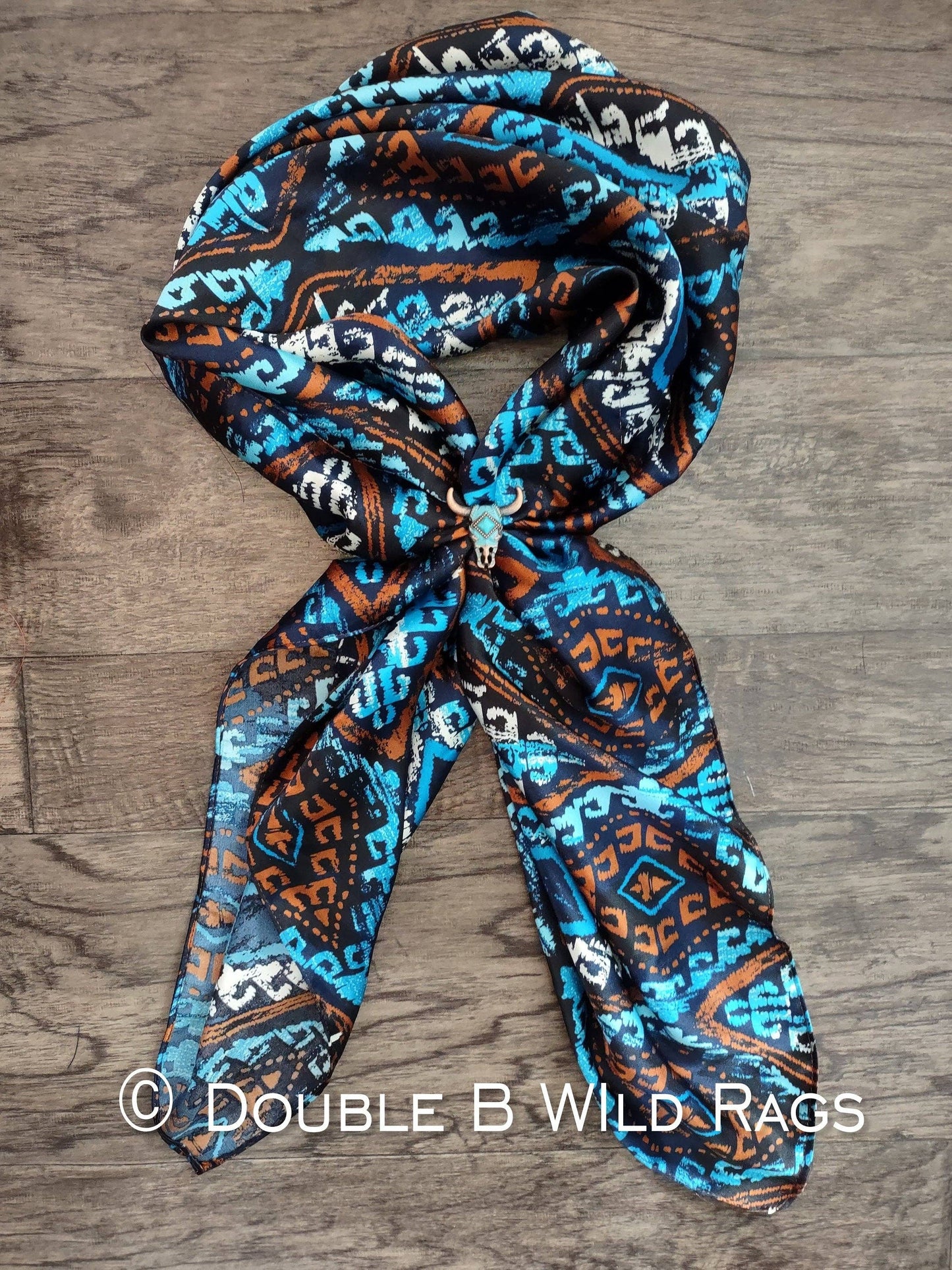 WILD RAG Tribal Aztec Turquoise, Rust Orange, White Western Cowboy Neck Scarf Bandana by Double B Wild Rags