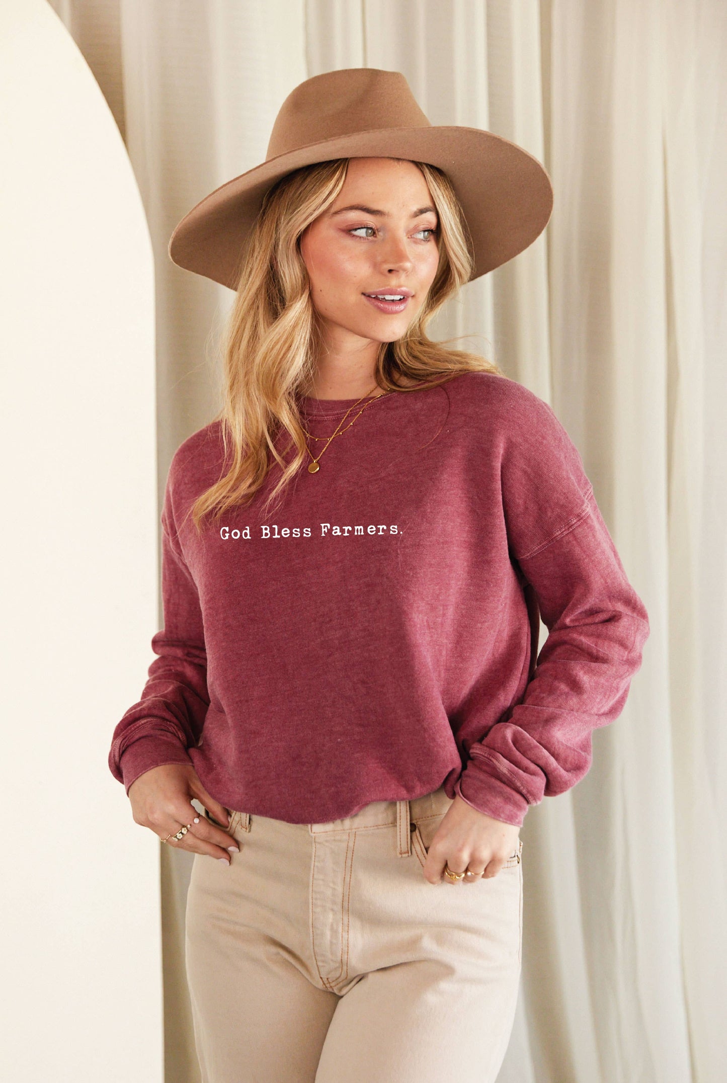 GOD BLESS FARMERS.  Mineral Washed Graphic Sweatshirt