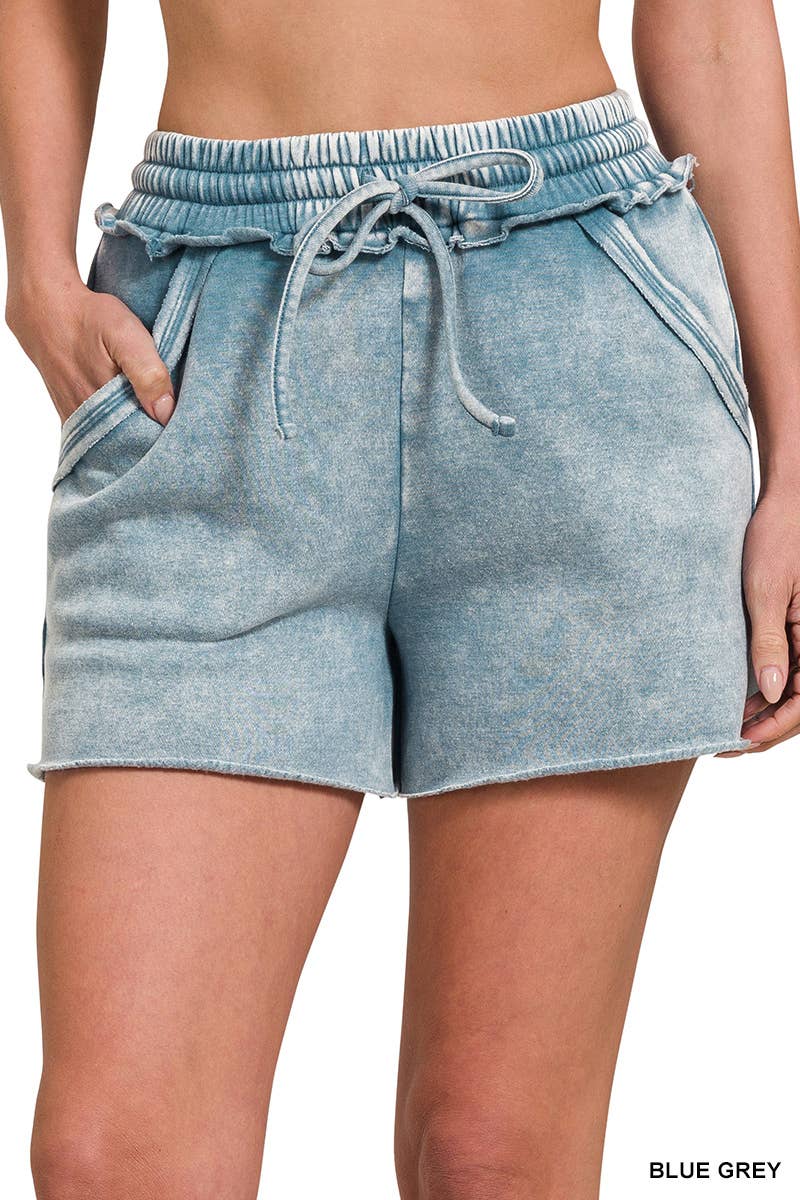 Washed Fleece Drawstring Shorts With Pockets