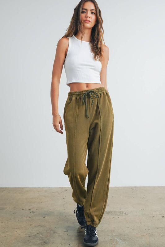 Washed French Terry Drawstring Jogger Pants - BMP7280