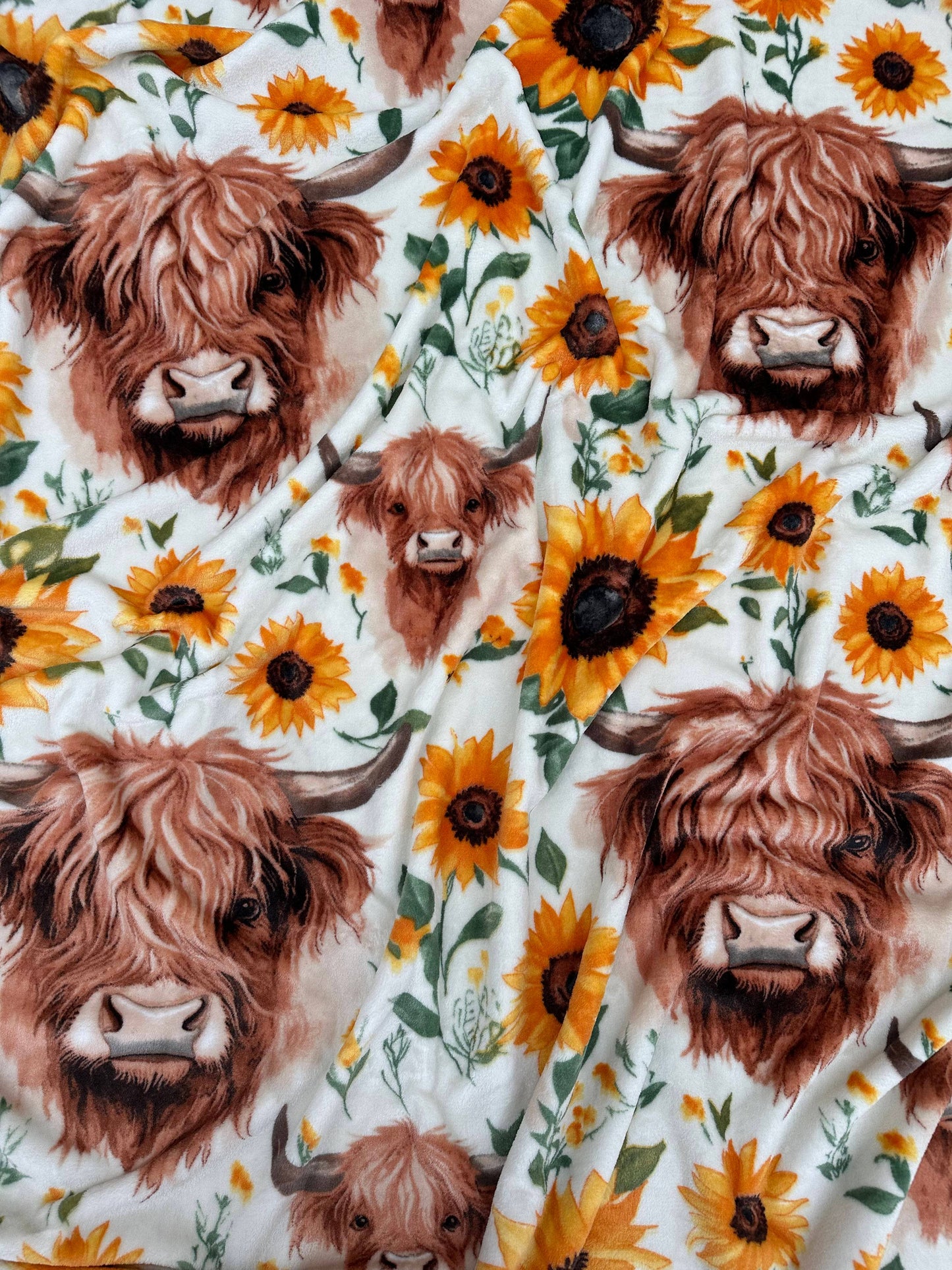 Highland Cows & Sunflowers King Size Super Plush Blanket