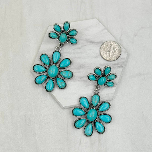 ER231217-33                          Silver metal with blue turquoise stone flower concho Earrings