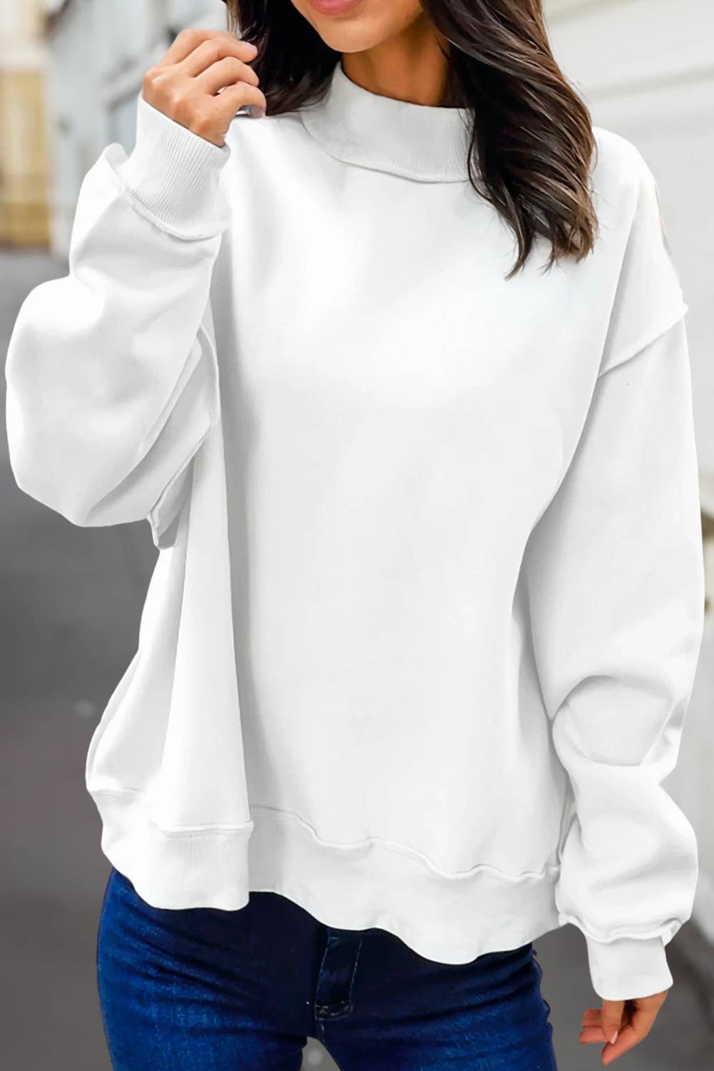 Reversible Oversized Mock Neck Sweatshirt | S-XL