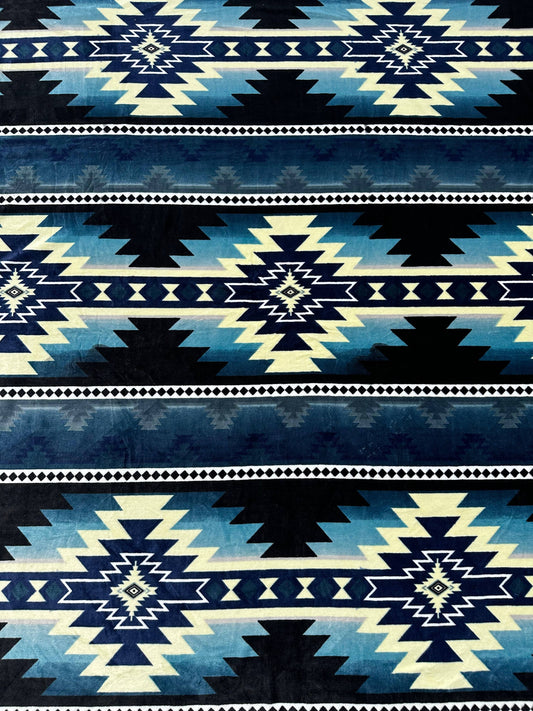 Navy Blue Southwest Aztec King Size Super Plush Blanket
