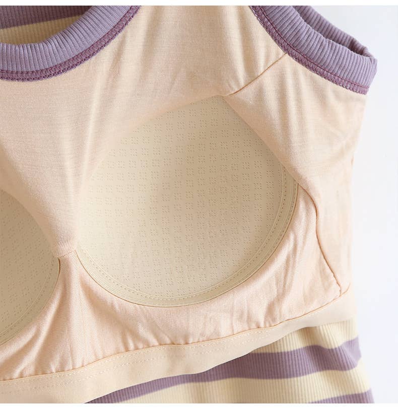 Contrast stripe scoop neck built-in bra tank top