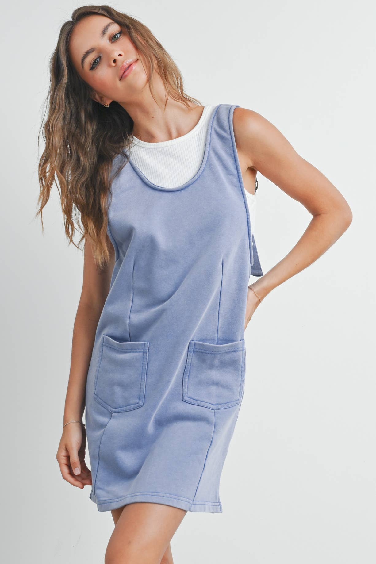 Washed French Terry Sleeveless Jumpsuit Dress -