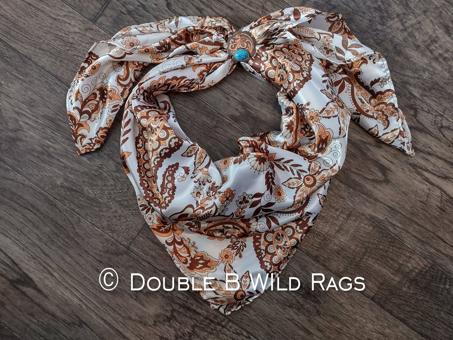 WILD RAG Vintage Paisley White, Brown, and Dark Gold Western Cowboy Neck Scarf Bandana by Double B Wild Rags