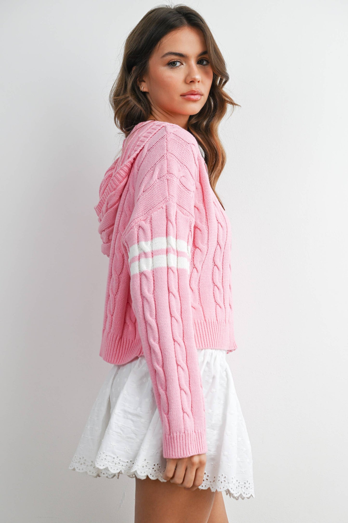 Cable Knit Zip-Up Hoodie Cardigan -