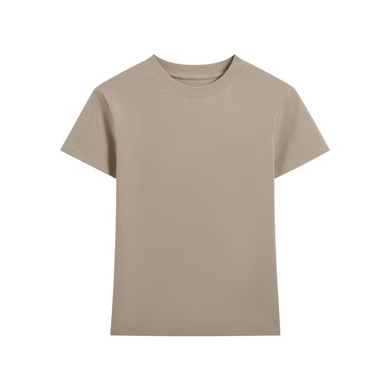 Essential basic plain fitted cotton blend crewneck tee